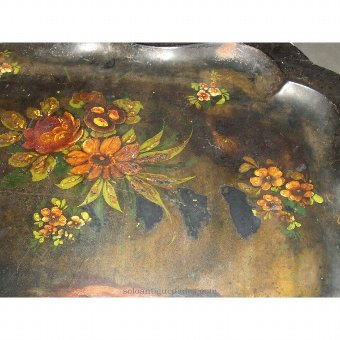 Antique Tray with floral motifs on black background