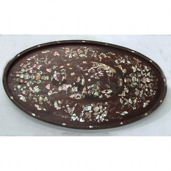 Antique Wooden tray inlaid mother of pearl