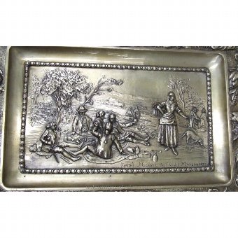 Antique Embossed metal tray country