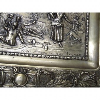 Antique Embossed metal tray country