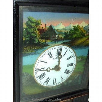 Antique Black Forest Clock type. Landscape with lake.