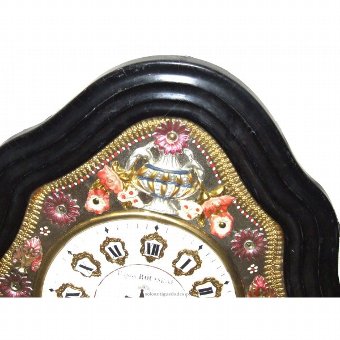 Antique Clock Ox-eye type. Porcelain dial with floral decoration