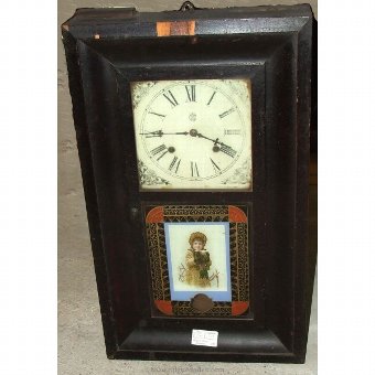 Antique Wall clock. Wooden frame with girl image