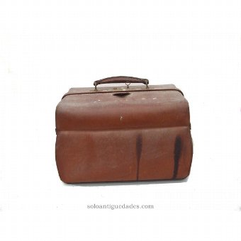 Antique Flexible leather suitcase with initials CDM
