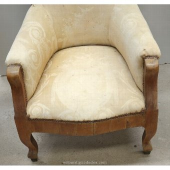 Antique Elizabethan chair upholstered in beige