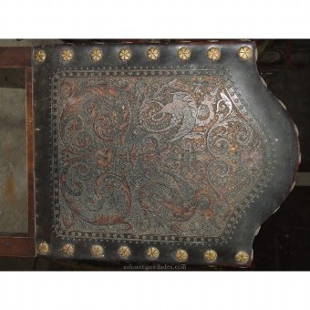Antique Wood and leather chair embossed