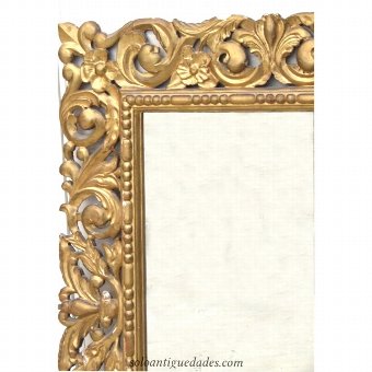 Antique Rococo gilt-framed mirror decorated with leaves and flowers