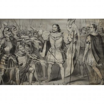 Antique Lithography "Fernan Cortes appeases his army rebellion"
