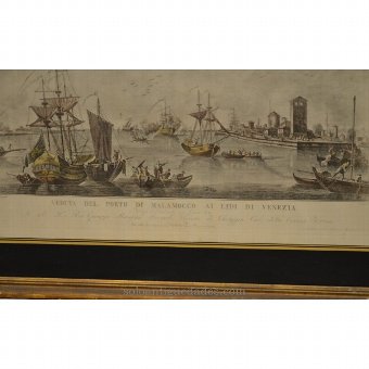 Antique Engraving "lidi Vedutta di Malamocco to Venice"