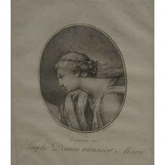 Antique Engraving "San Gabriel ARC.Angelus nunciavit Marie Dominici"