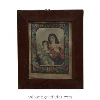 Antique Engraving "Our Lady of the Rosary"