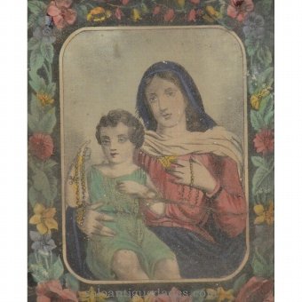 Antique Engraving "Our Lady of the Rosary"