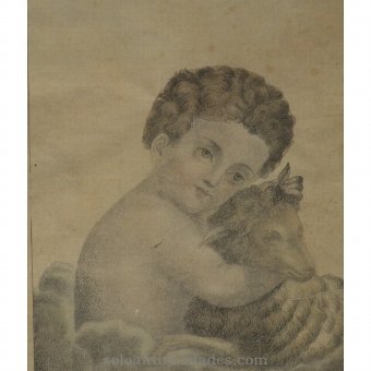 Antique Engraving "The child St. John the Baptist"