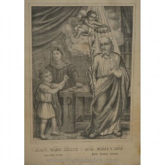 Antique Engraving "Jesus, Mary and Joseph"