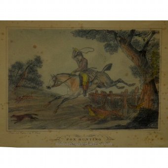 Antique Engraving "Fox Hunting"
