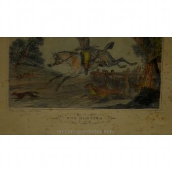 Antique Engraving "Fox Hunting"