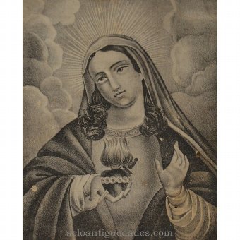 Antique Engraving "The Holy Heart of Mary"