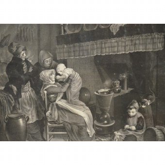 Antique Engraving "Famille de pecheurs"