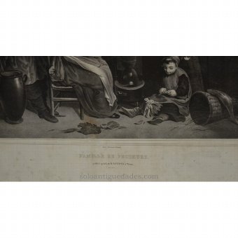 Antique Engraving "Famille de pecheurs"