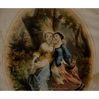 Antique Lithograph "In the woods"