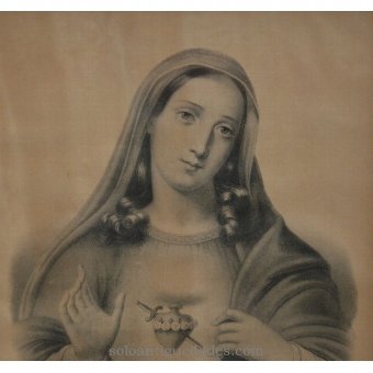 Antique Engraving "The Most Holy Heart of Mary"