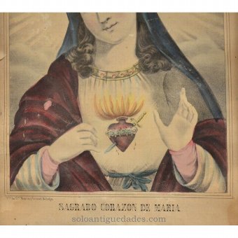 Antique Colored engraved "Sacred Heart of Mary"