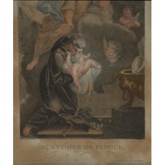 Antique Color etching "Saint Antoine of Padua"