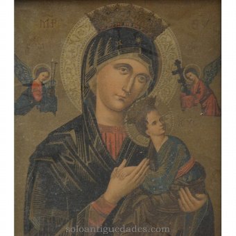 Antique Polychrome lithograph "Our Lady of Eternal Relief"