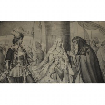 Antique Engraving "Matilde falls into the hands of Malek-Adel"