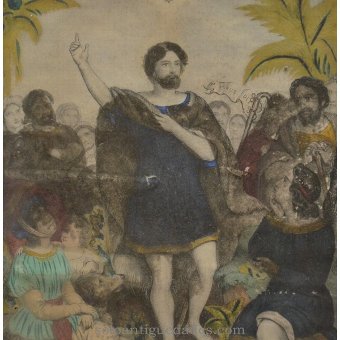 Antique Lithograph "St. John the Baptist preaching in the wilderness"