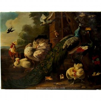 Oil on canvas with birds