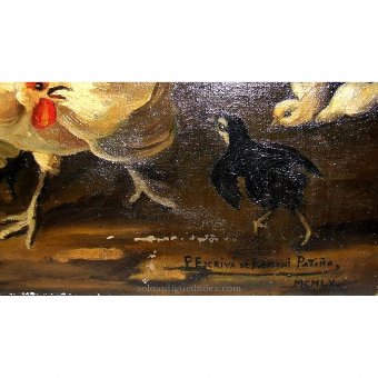 Antique Oil on canvas with birds