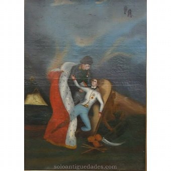 Antique Oil on canvas Napoleon attending a wounded soldier