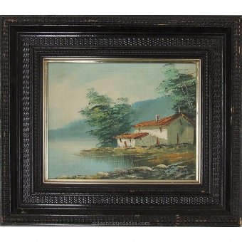 Oil on canvas landscape with house