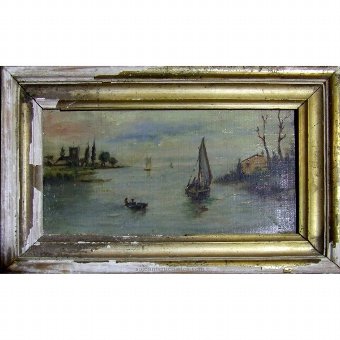 Oil on board with landscape with river