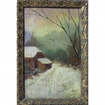 Oil on board with snowy landscape