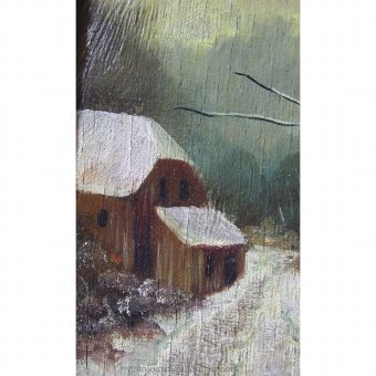 Antique Oil on board with snowy landscape