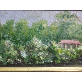 Antique Oil on board with landscape
