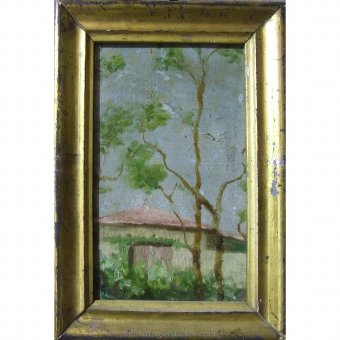 Oil and gold frame with landscape