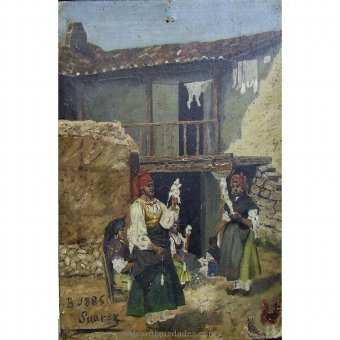 Oil with genre scene