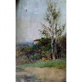 Antique Oil with landscape signed by JL