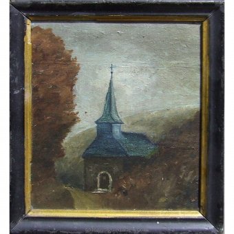 Oil on canvas with church