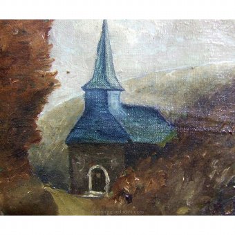 Antique Oil on canvas with church