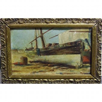 Oil on cardboard boat