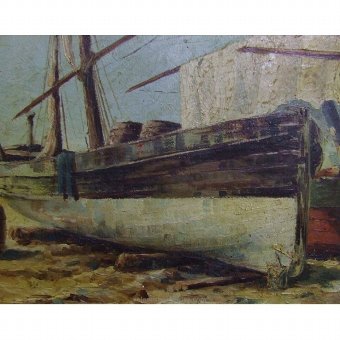 Antique Oil on cardboard boat