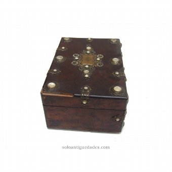 Antique Veneered box with metal fixtures