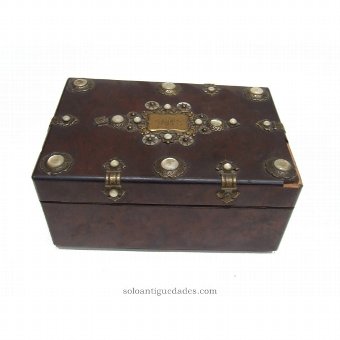 Antique Veneered box with metal fixtures
