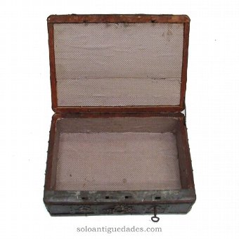 Antique Small box lined leather suitcase