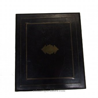Antique Ebonised wooden box with metal fixtures