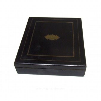 Antique Ebonised wooden box with metal fixtures